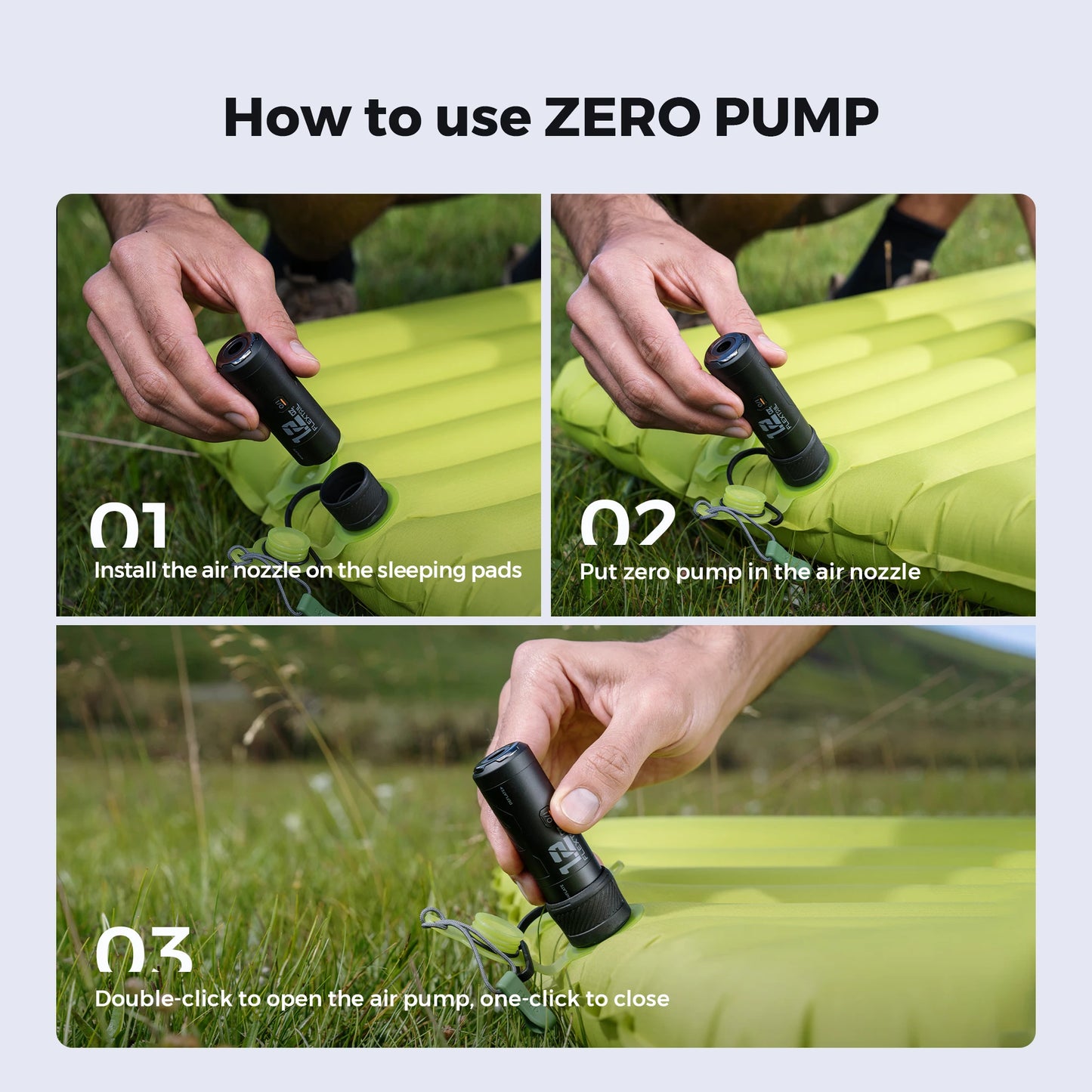FLEXTAILGEAR ZERO PUMP Portable Camping Air Pump Electric Inflator for Sleeping Pads, 1 Rechargeable Battery Included