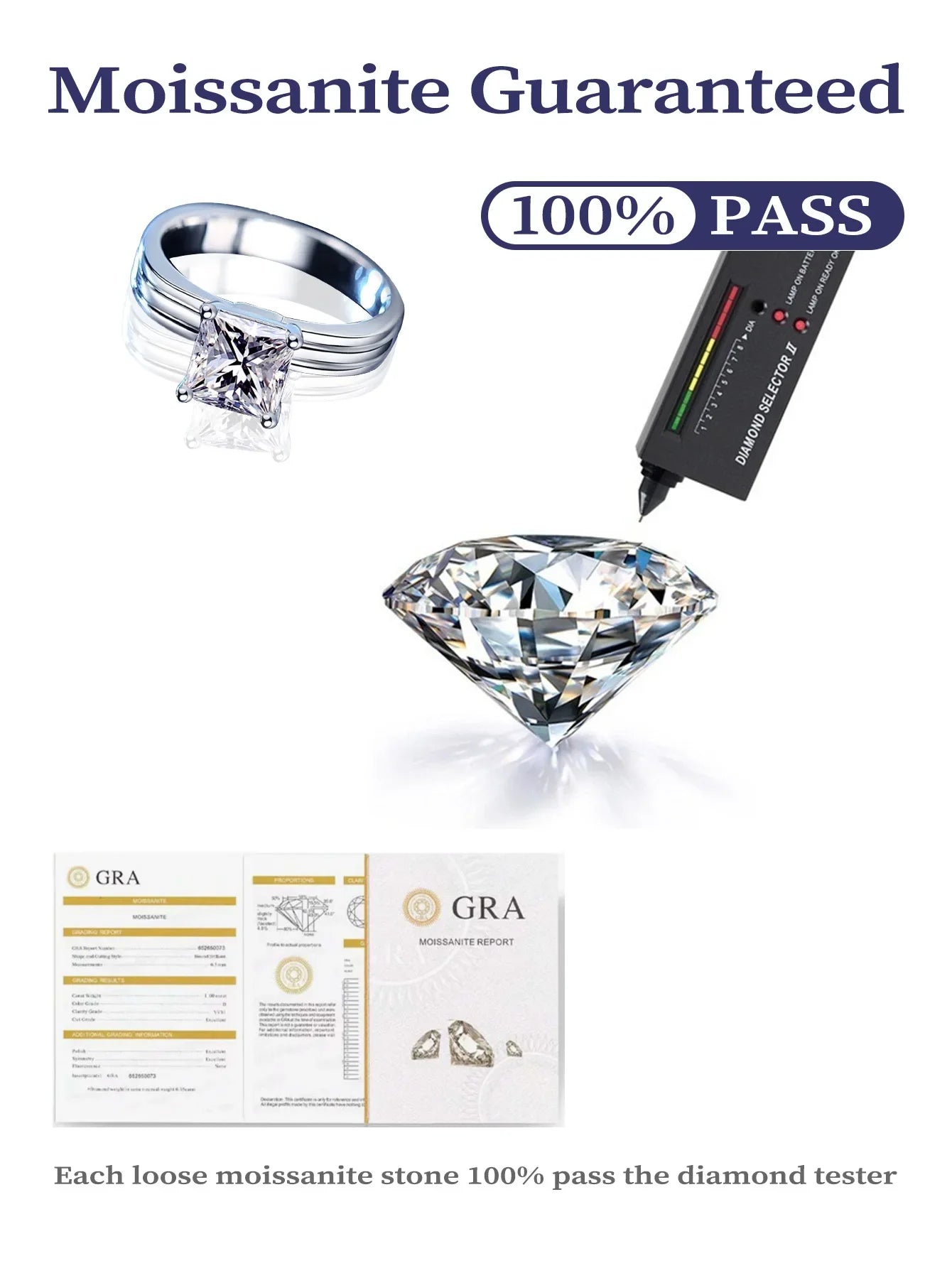 925 Sterling Silver Rings Princess Cut Rings with Gra Certificate Excellent Cut Moissanite Diamond Ring New 2024