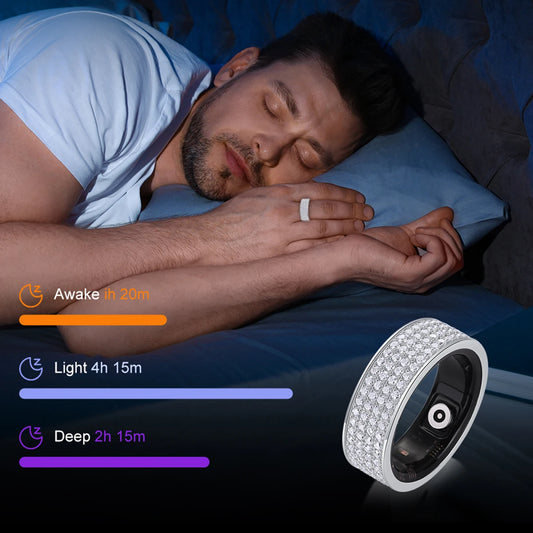 JIUZUAN 925 Sterling Silver Band Moissanite Bluetooth Monitoring Heart Rate Blood Oxygen Healthy Sleep Waterproof Smart Ring