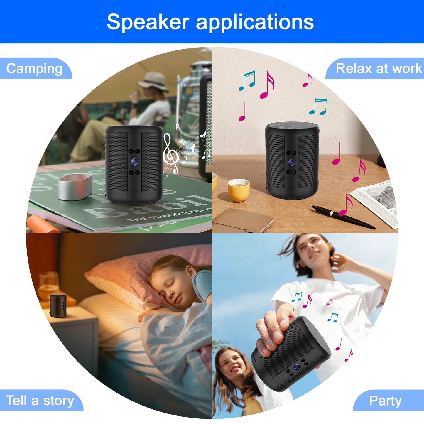 4K HD Mini Home Security Surveillance Camera WiFi Bluetooth Speaker Two-Way Remote Intercom Night Vision Battery Operated