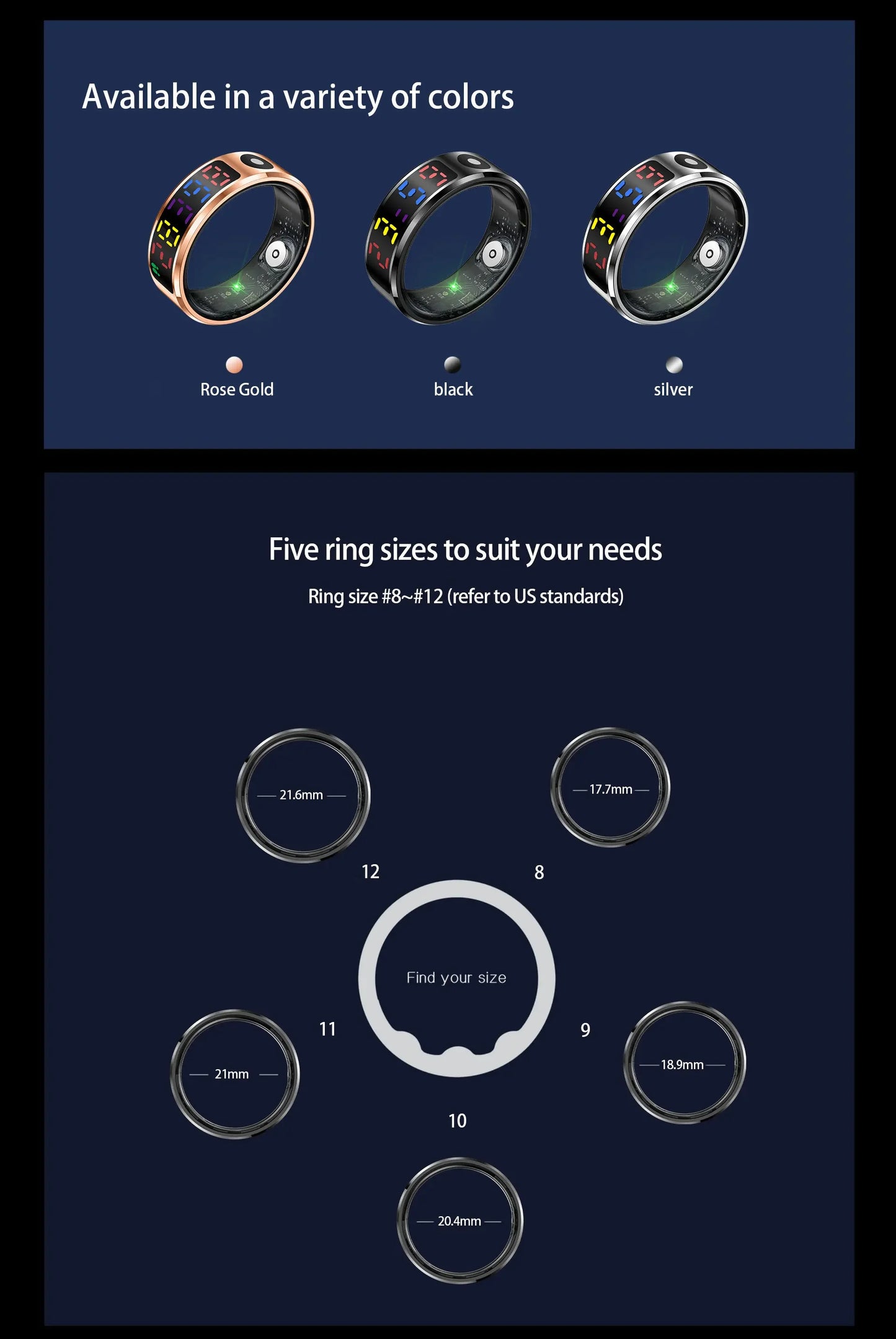 2025 Smart Ring For Men Women Heart Rate Blood Oxygen Health and Sleep Monitor Multi Sport 5ATM Waterproof Ring With LED Display