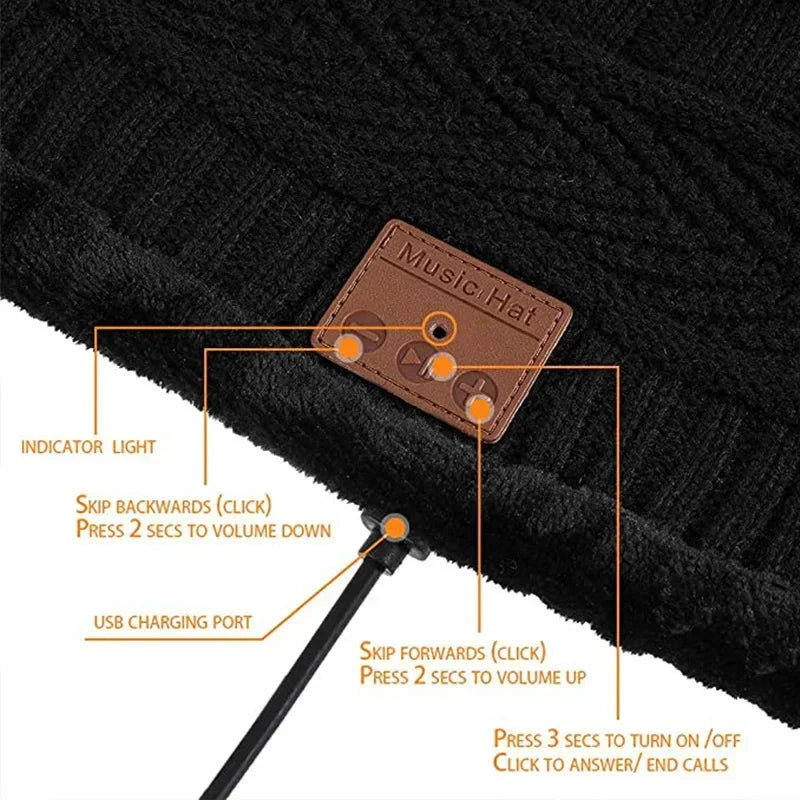 Microphone for Handsfree Call Outdoor Sport Cap Gifts 2in1 Winter Bluetooth 5.0 Headset Headband Warm Music Hat with Soft Scarf
