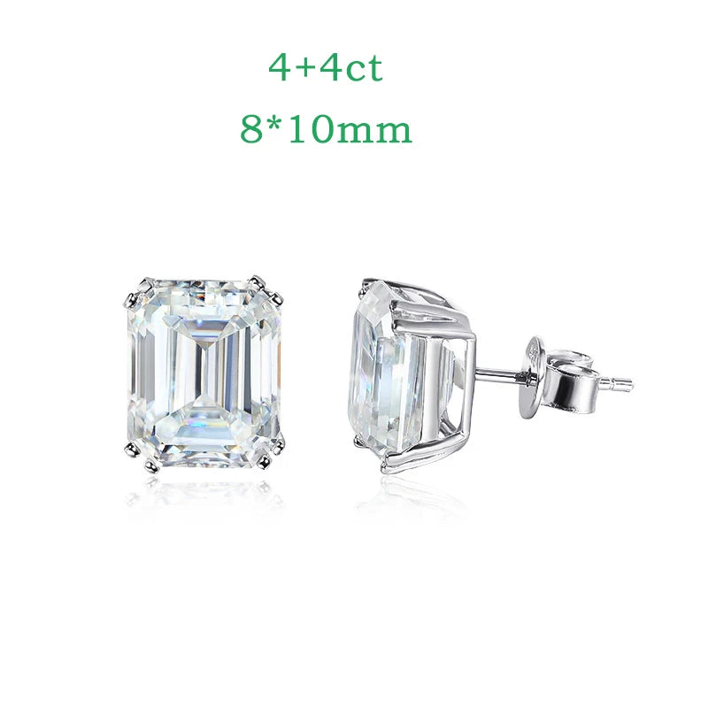 Smyoue 1CT 2CT 4CT Emerald/Radiant Cut Moissanite Stud Earrings for Women D Color Luxury Lab Diamond 925 Sterling Silver Jewelry