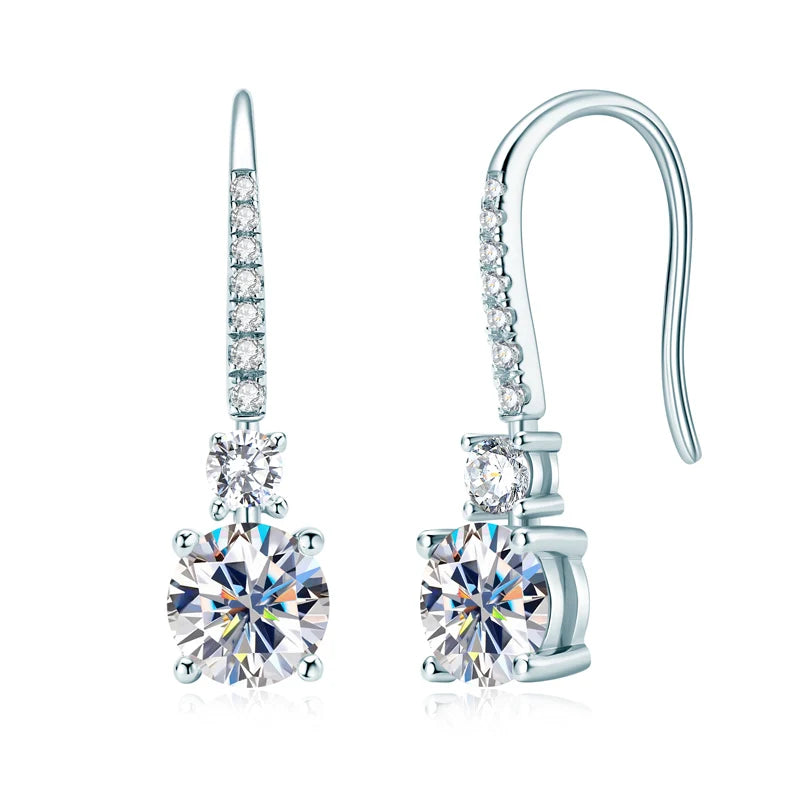 IOGOU 6.5mm 1.0Carat D Color Moissanite Diamond Drop Hook Earrings 925 Sterling Silver Engagement Wedding Jewelry Gift for Women