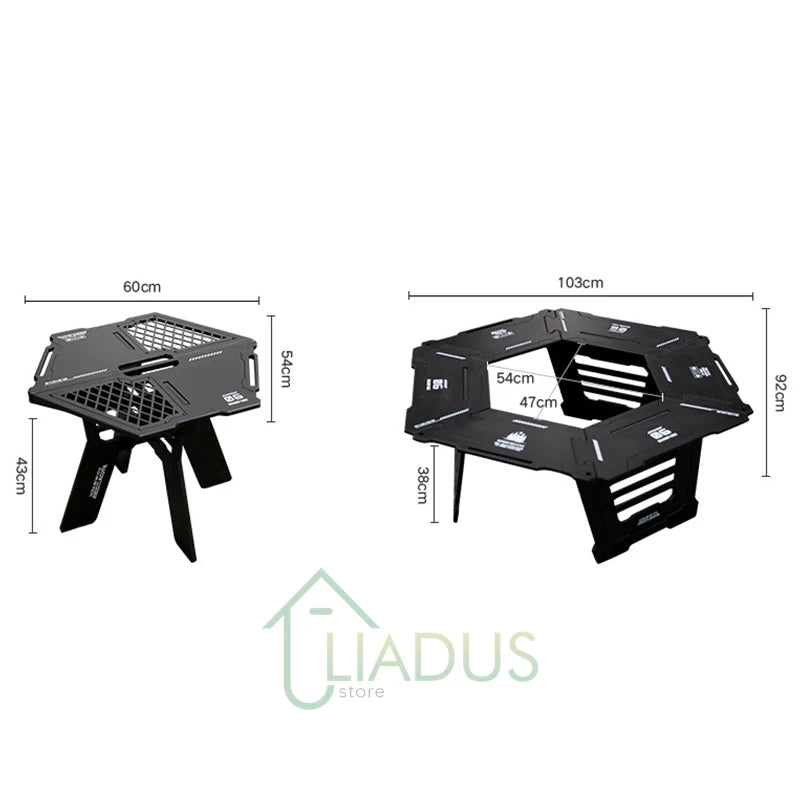 Multi-Functional Camping Table Portable 6-Sided BBQ&Tea Table, Foldable&Removable Outdoor Stove Complete Set For Outdoor Cooking