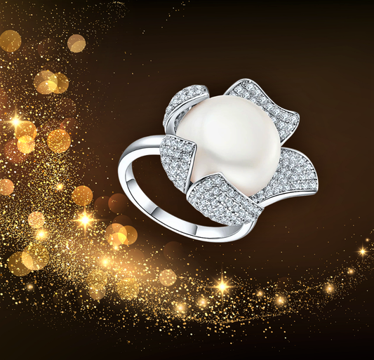 Anello Floreale con Perla Naturale d'Acqua Dolce