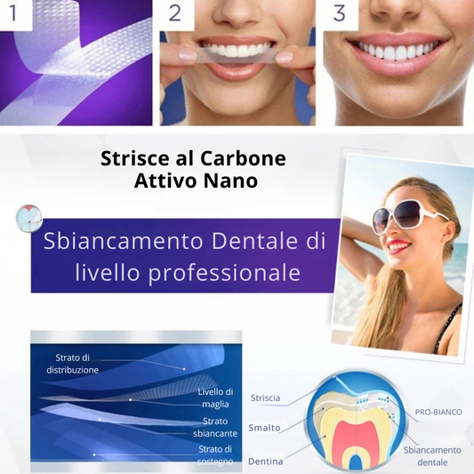 Strisce Sbiancanti per Denti al Carbone Attivo Nano