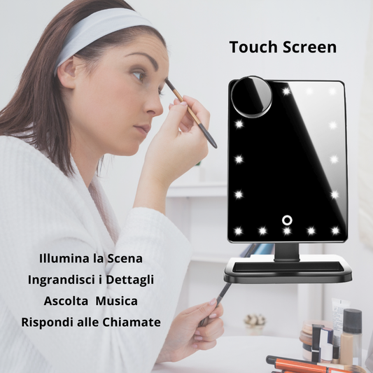 Specchio per Trucco Touch Screen con Luci LED e Altoparlante Bluetooth