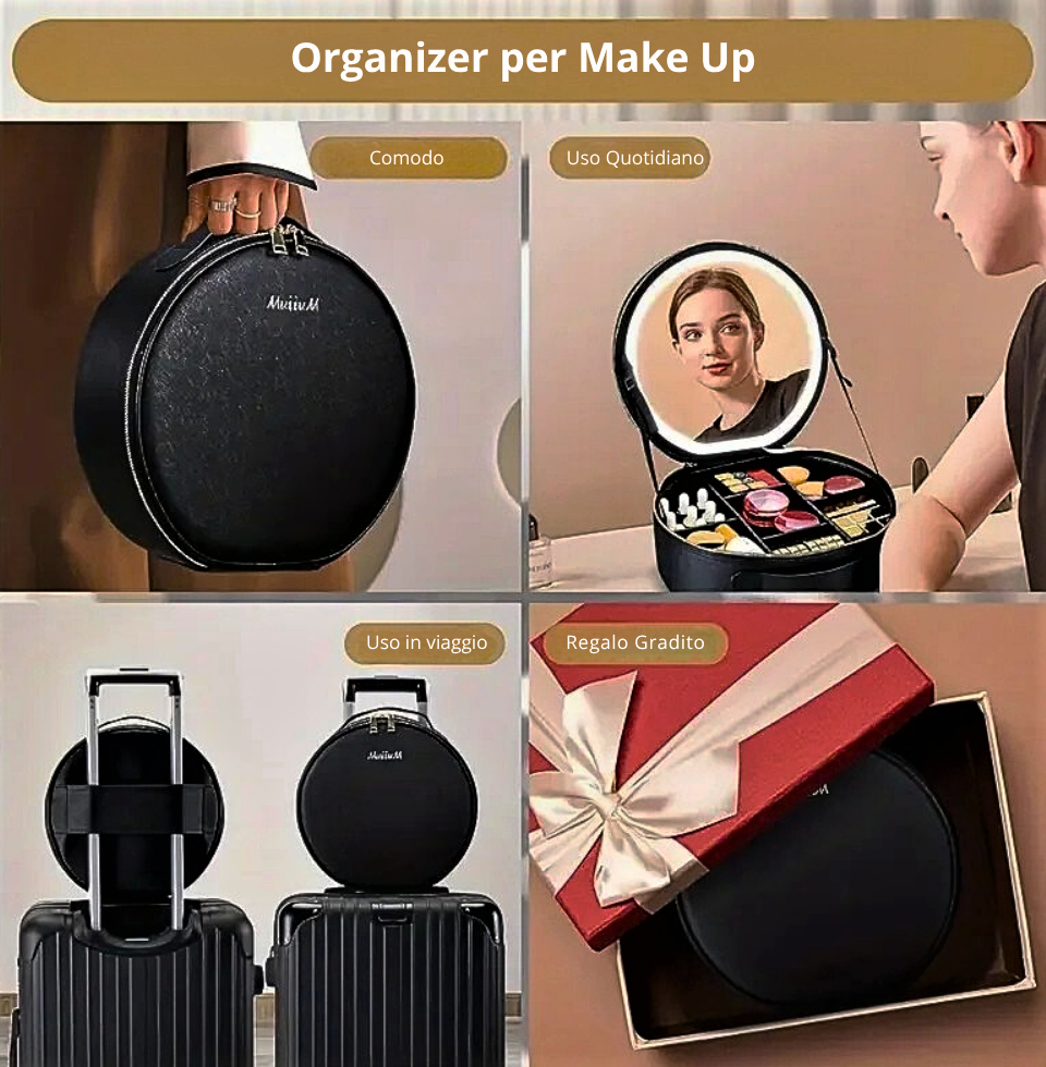 Borsa Make Up da Viaggio con Specchio Illuminato e Power Bank