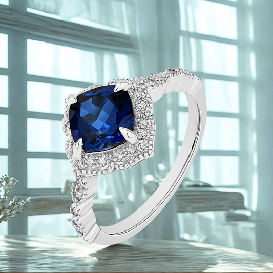 Fascia con Moissanite Blu Zaffiro Taglio Cuscino di ct 2,00 e D Color