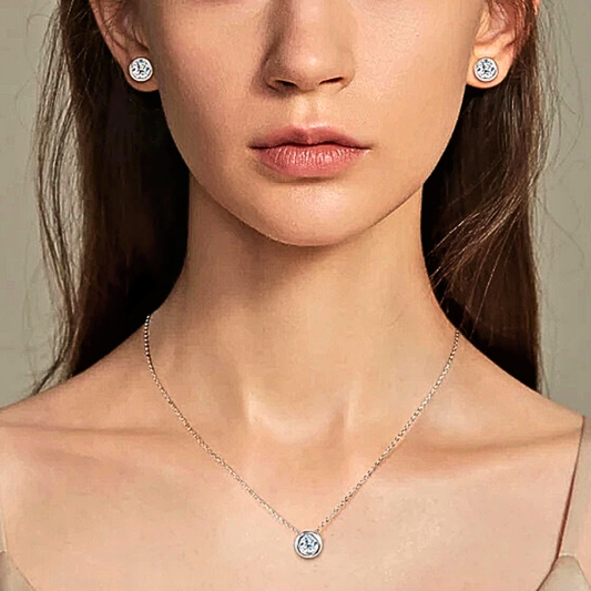 Parure Collana e Orecchini a Castone Tondo con Moissaniti