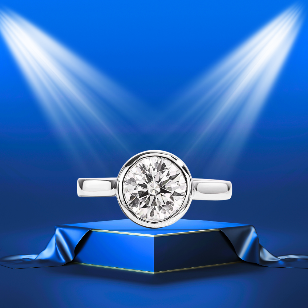 Solitario con Castone Tondo in Moissanite