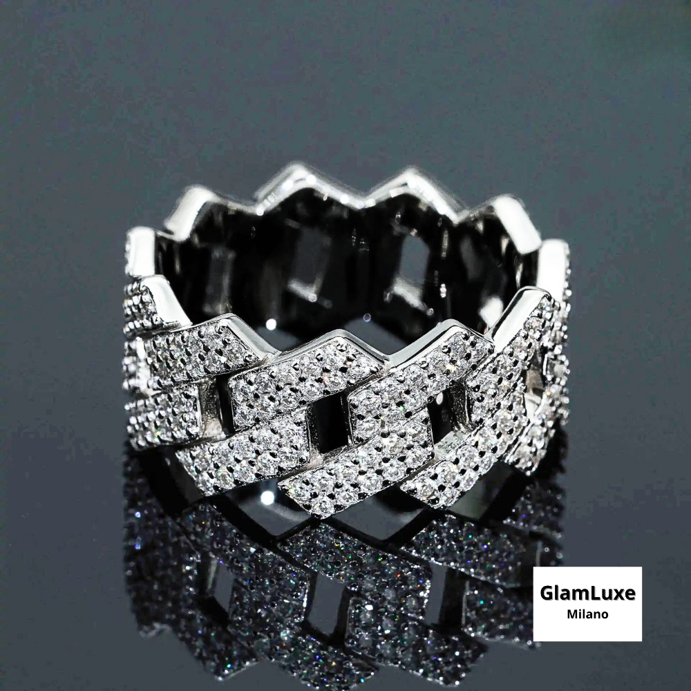 Anello a Maglia Groumette con Moissaniti D color Certificate