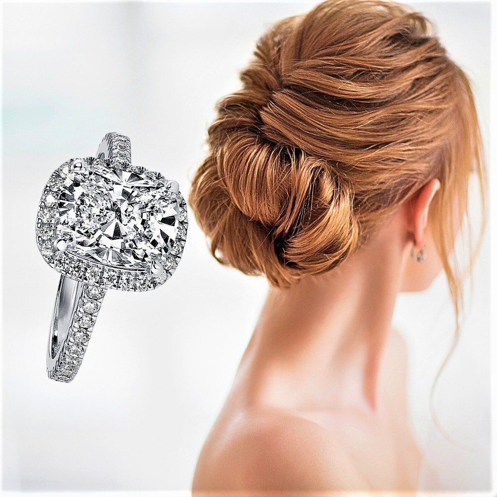 Anello con Moissanite taglio cuscino da ct 4.00