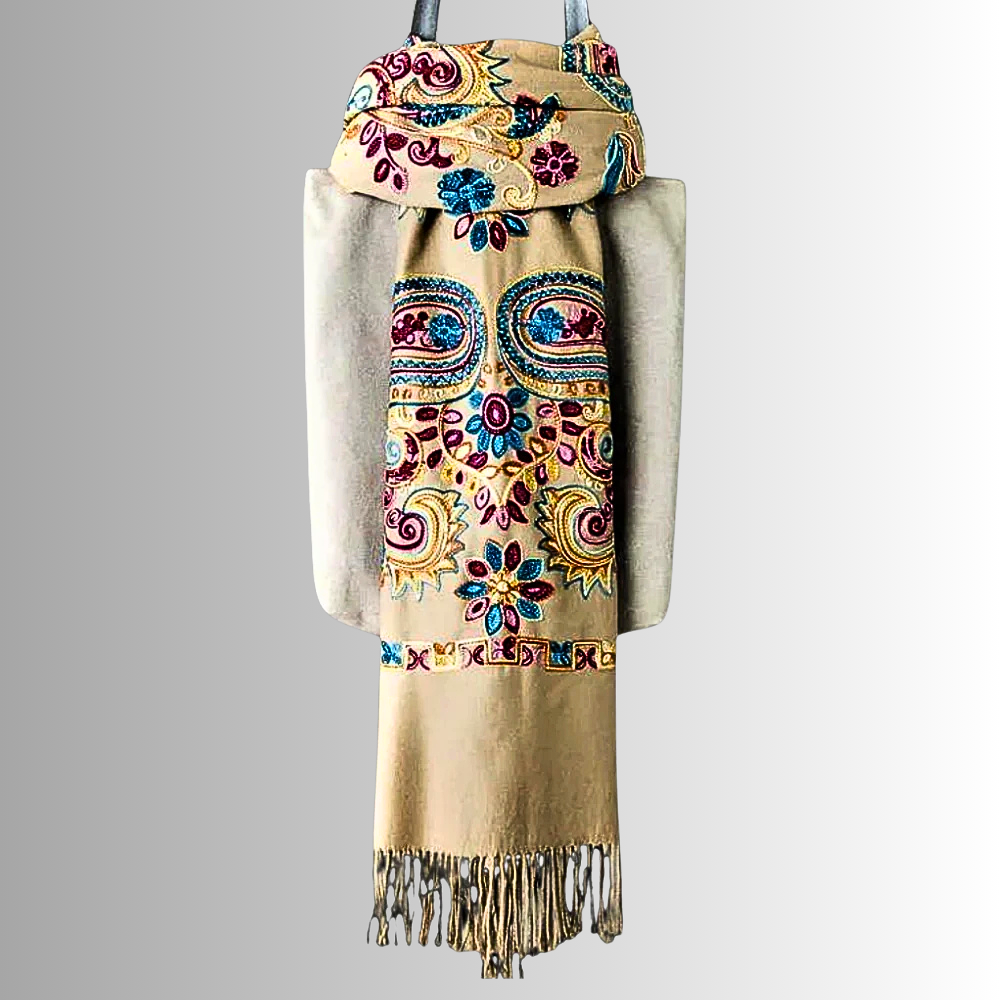 Pashmina Misto Lana Ricamata a Mano