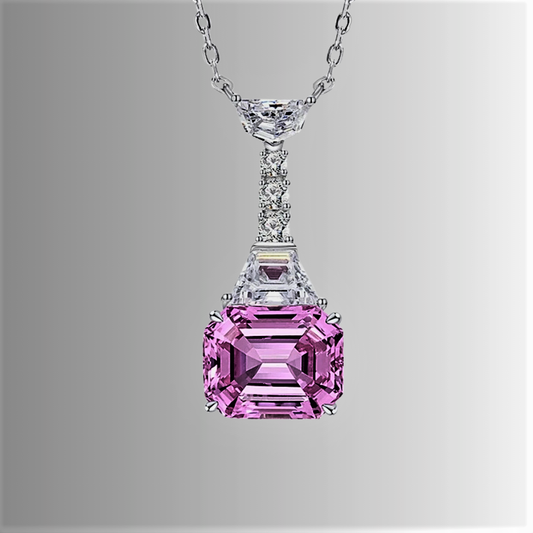 Collana con Zaffiro Rosa di Ct 6 Taglio Smeraldo e Diamanti Coltivati