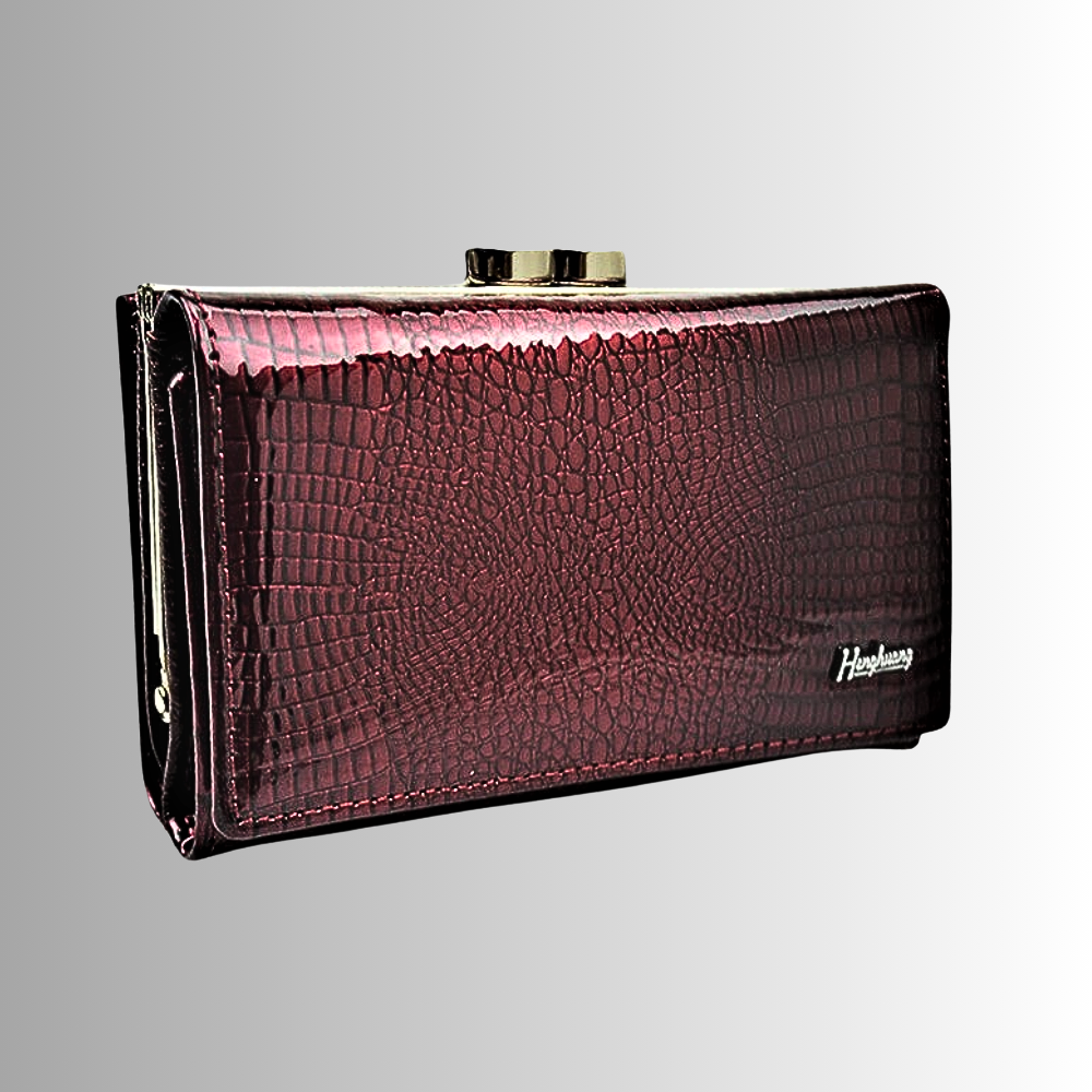 Cartera de piel de becerro auténtica con temática de cocodrilo