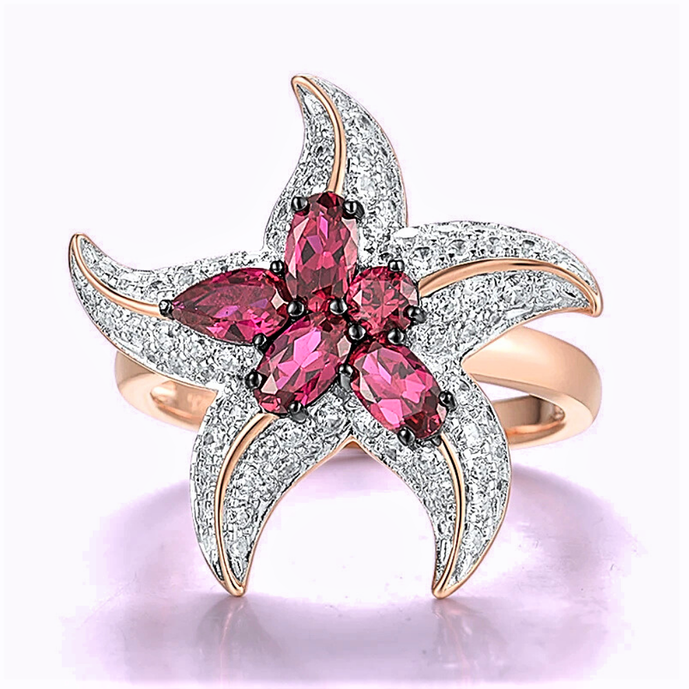 Anello Stella Marina con Rubini Coltivati per ct 1,27