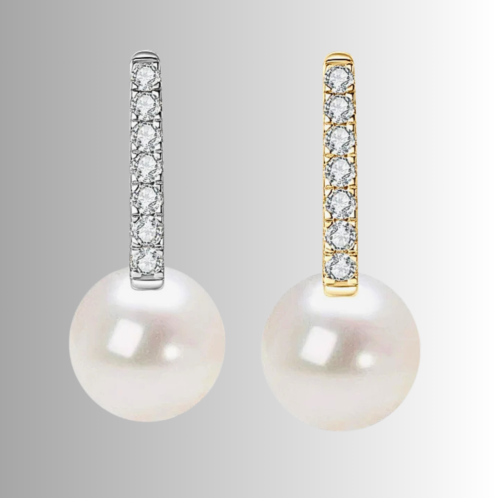 Orecchini a Barretta con Moissanite e Perle Naturali