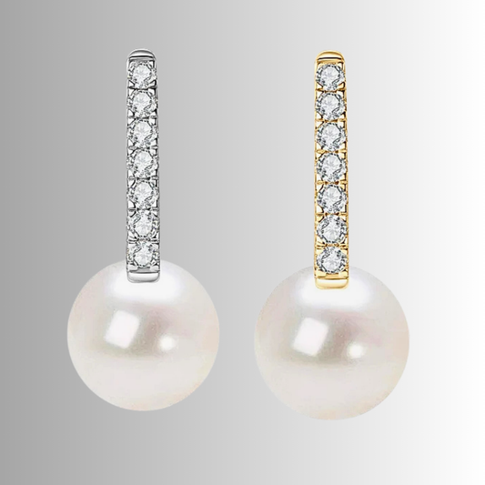 Orecchini a Barretta con Moissanite e Perle Naturali