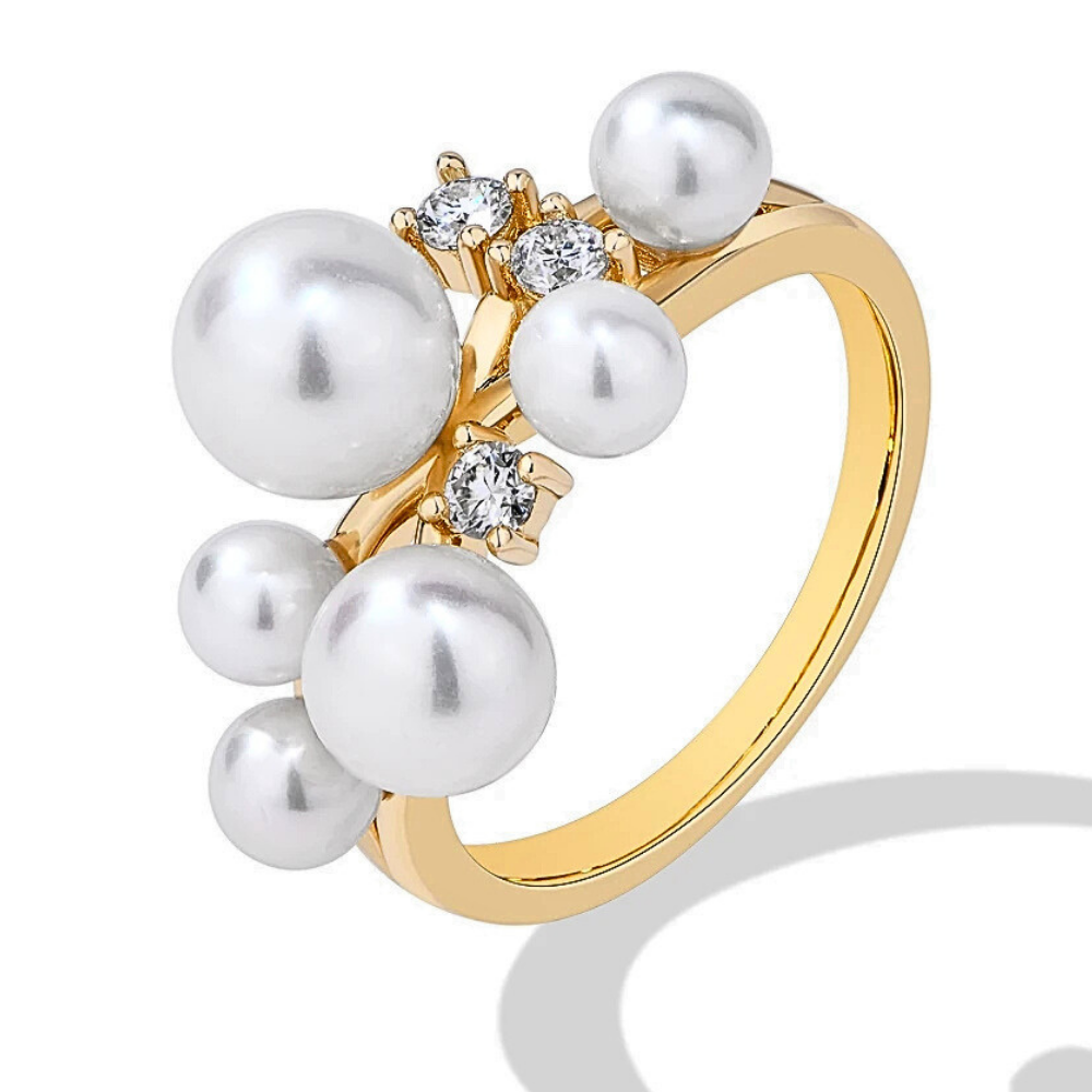 Anello con Perle Naturali e Moissaniti