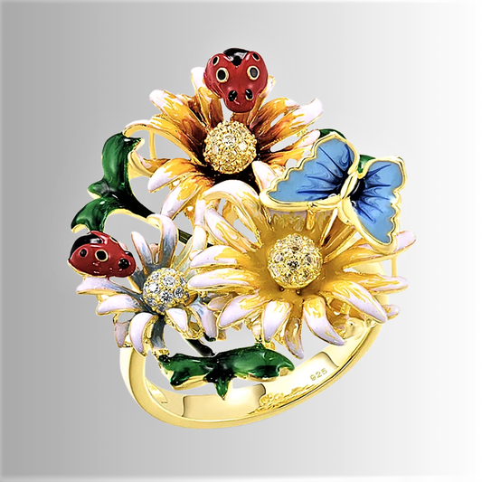 Anello a Bouquet con Smalti Dipinti a Mano