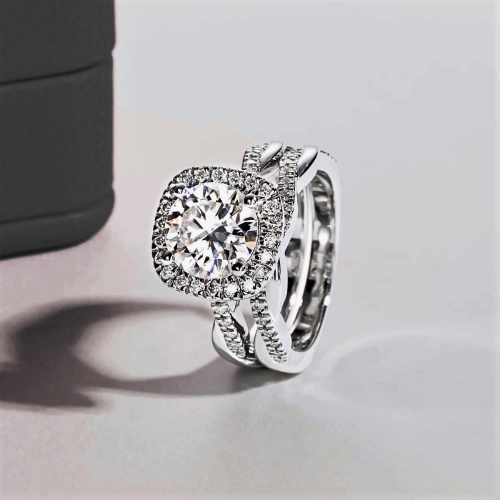 Fascia con Moissanite  e Fedina abbinata per tot ct 3,48