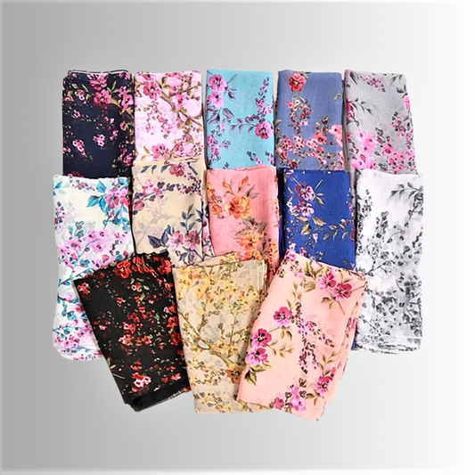 Foulard in Chiffon di Seta a Motivo Floreale