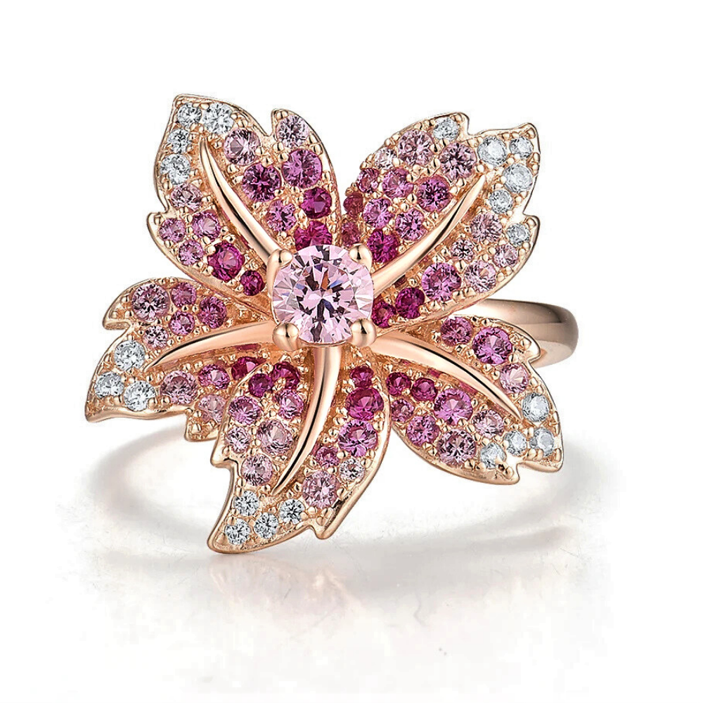 Anello a Fiore con Pavè di Spinelli Blu o Zaffiri Rosa Coltivati