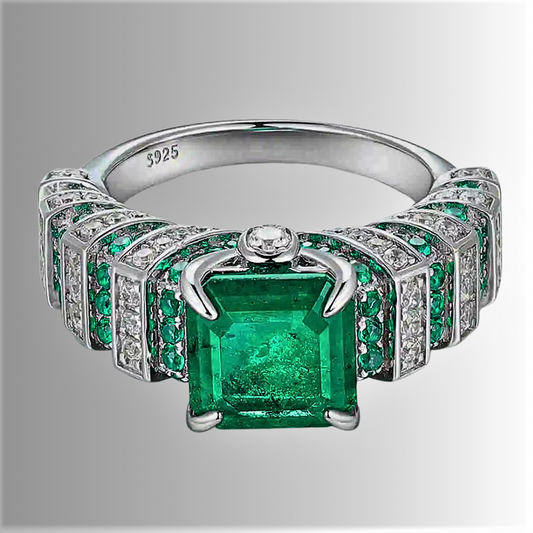 Fascia con Smeraldo Taglio Asscher e Taglio brillante Coltivati con Brillanti sintetici ad Alto contenuto di Carbonio