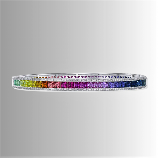 Bracciale rigido con Zaffiri Coltivati Multicolor e Brillanti Sintetici ad Alto Contenuto di Carbonio