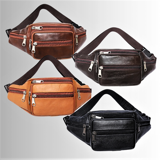 Marsupio a 6 Tasche in Vera Pelle di Vitellino