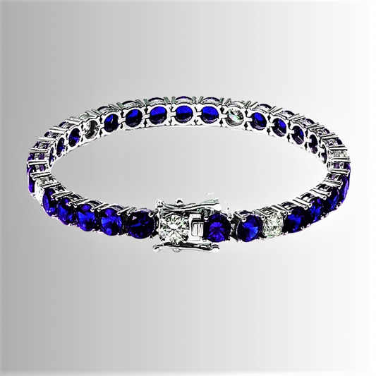 Bracciale Tennis con Zaffiri Coltivati Taglio Brillante e Moissanite D Color