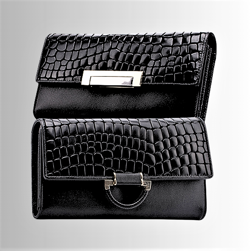 Genuine Cowhide Leather Wallet with Crocodile Texture