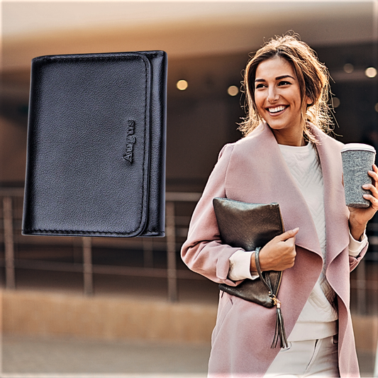 Cartera de piel de vacuno auténtica con tecnología RFID