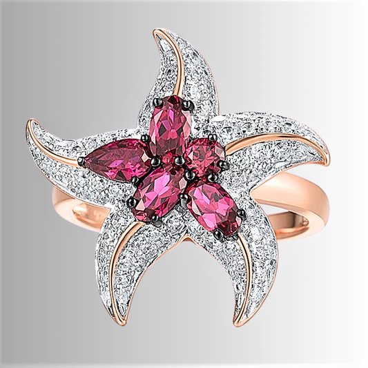 Anello Stella Marina con Rubini Coltivati per ct 1,27