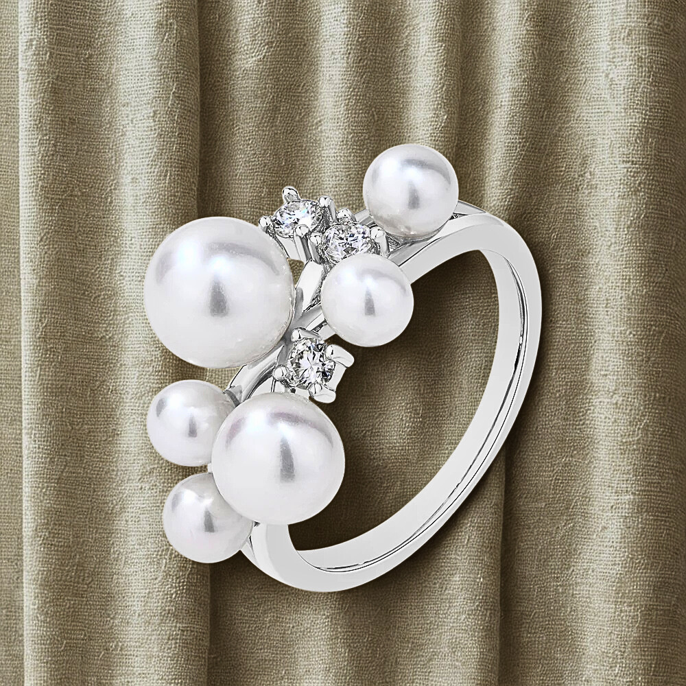 Anello con Perle Naturali e Moissaniti