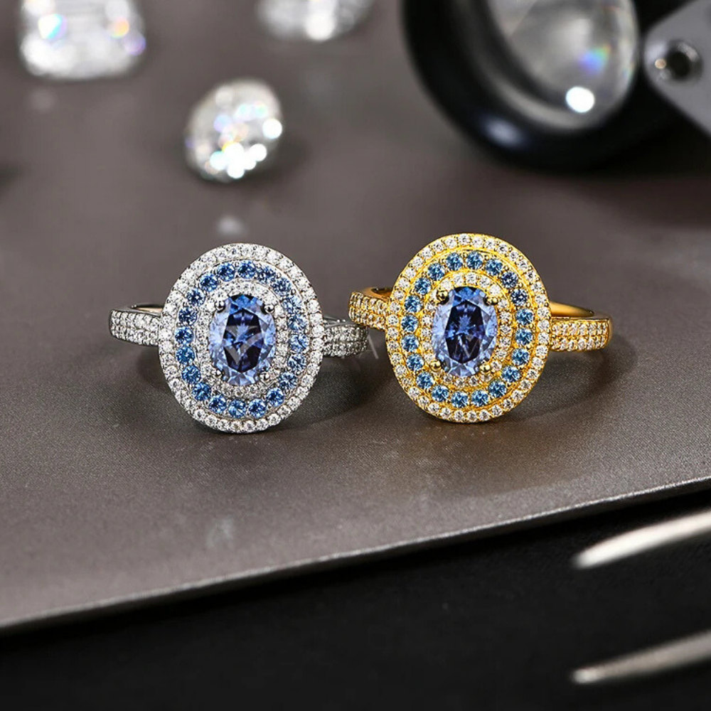 Fascia con Moissaniti Blu Zaffiro Ceylon e D color