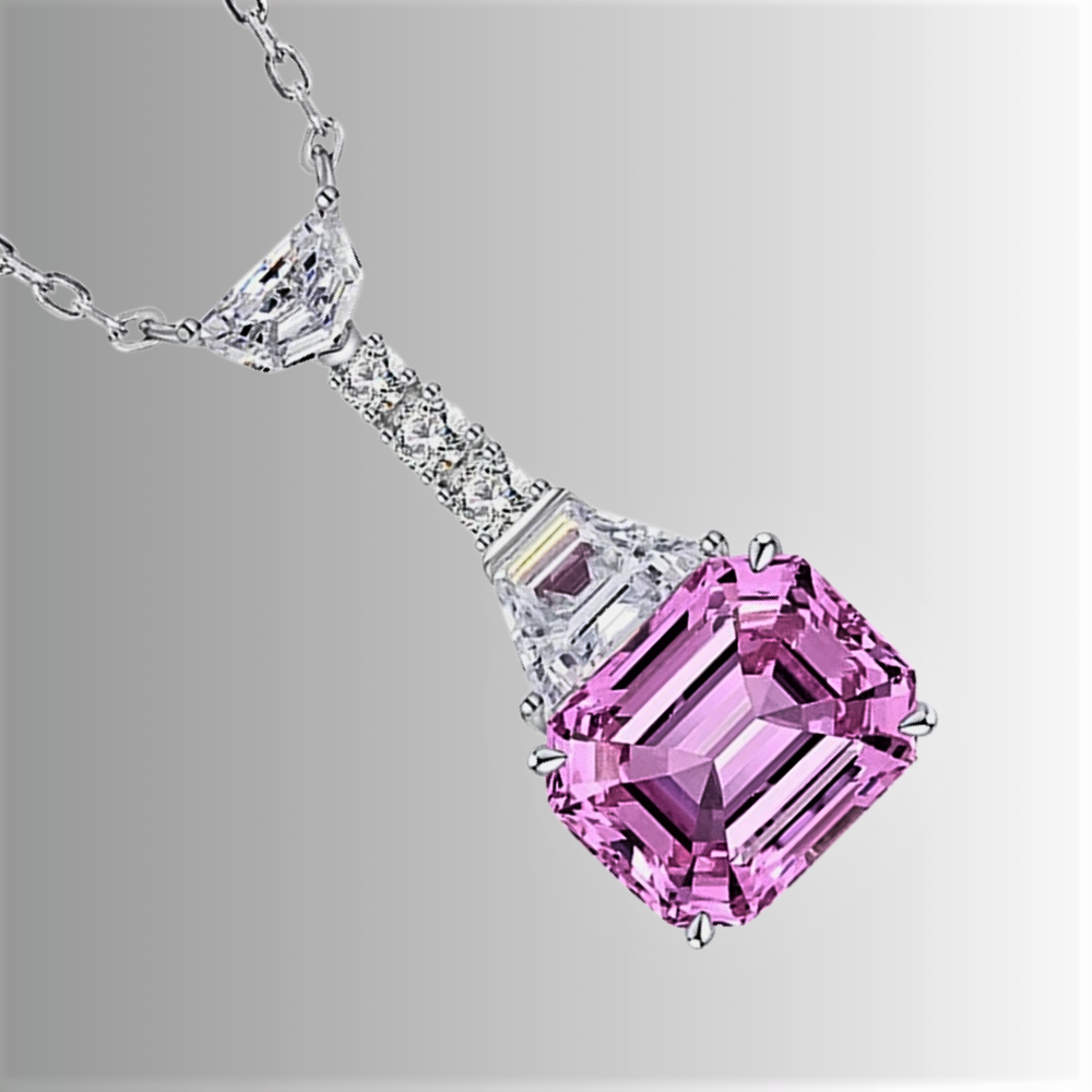 Collana con Zaffiro Rosa di Ct 6 Taglio Smeraldo e Diamanti Coltivati