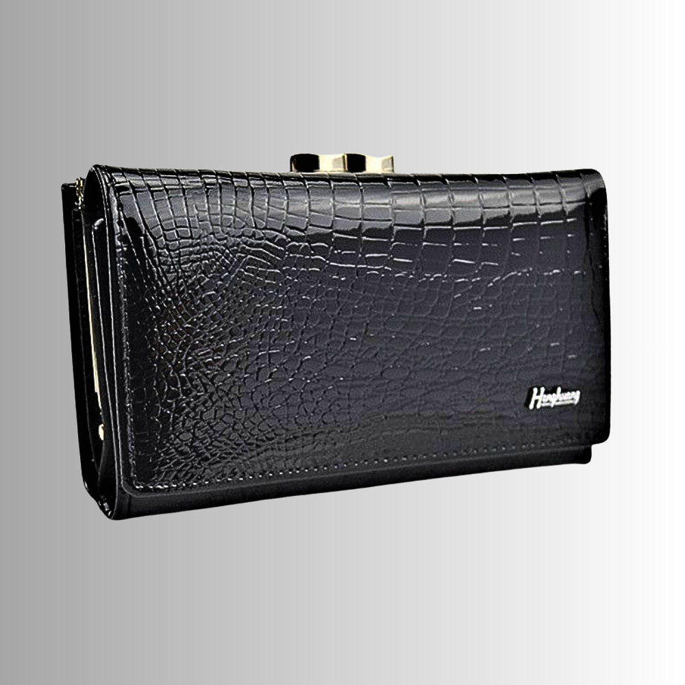 Cartera de piel de becerro auténtica con temática de cocodrilo