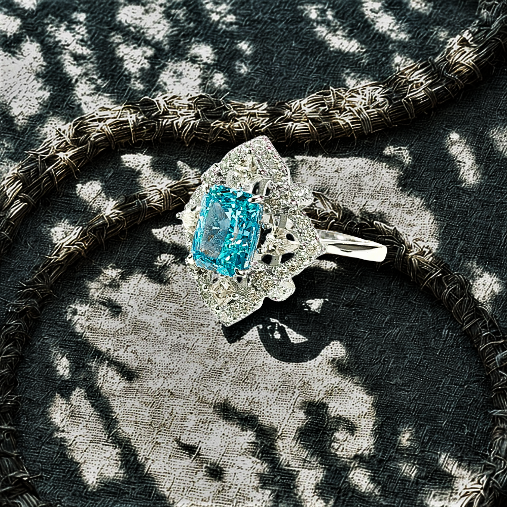 Fascione con Tormalina Paraiba Taglio Cuscino allungato e Diamanti Lab Grown