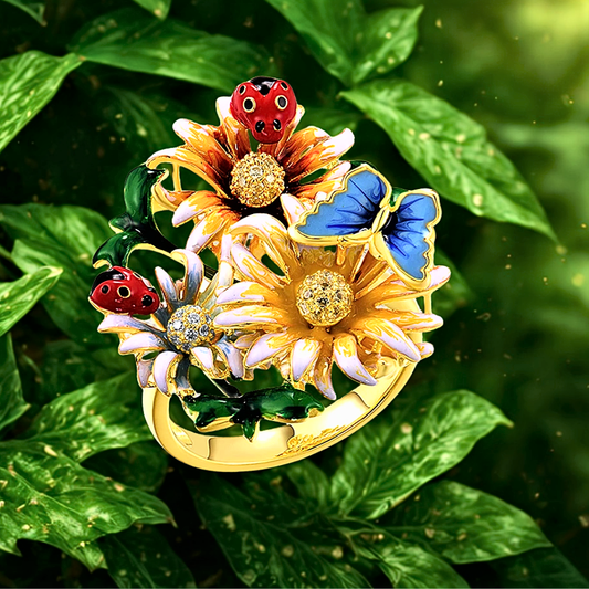 Anello a Bouquet con Smalti Dipinti a Mano
