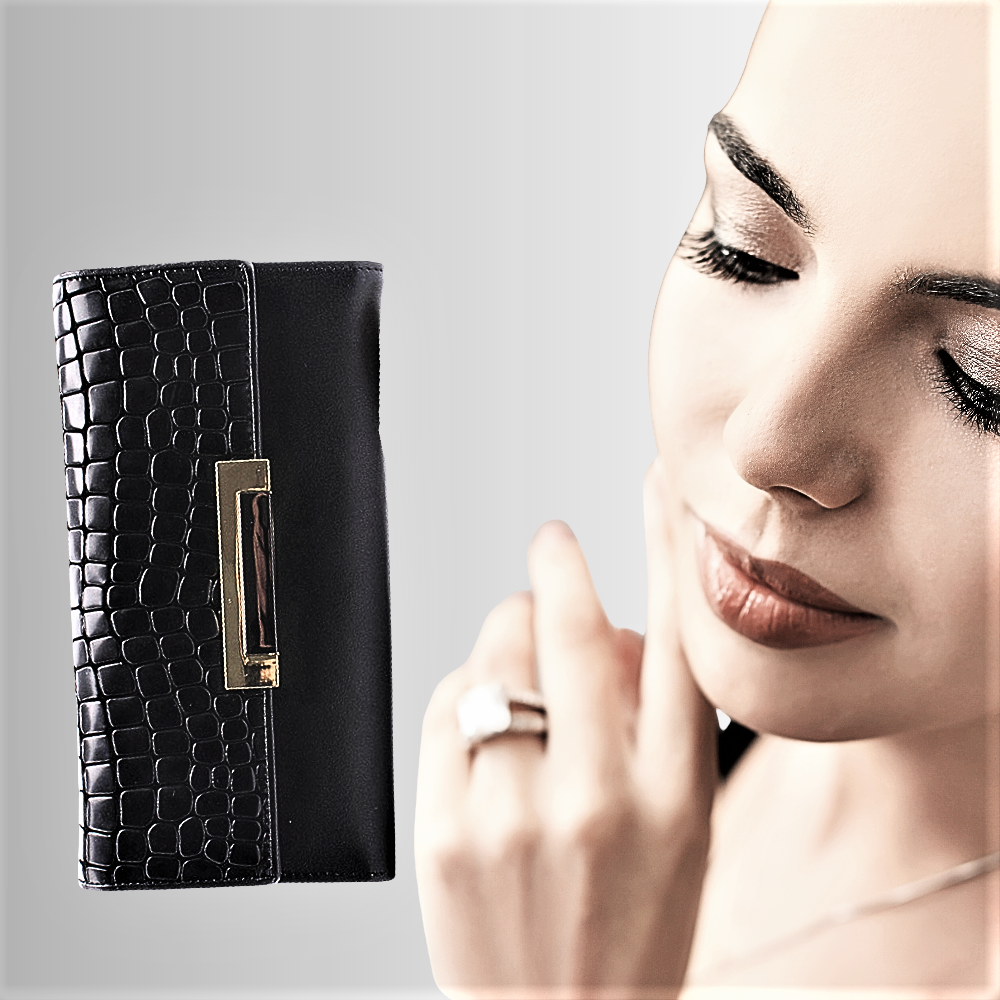 Genuine Cowhide Leather Wallet with Crocodile Texture