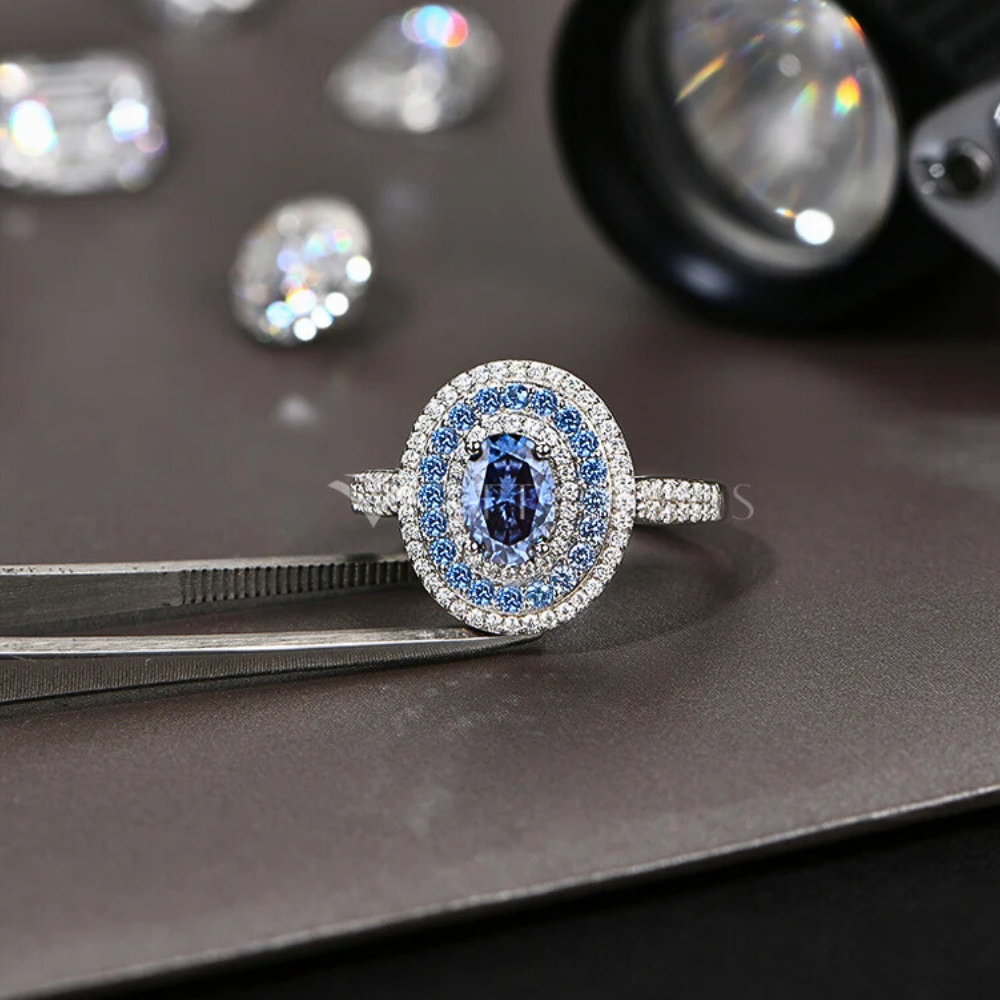 Fascia con Moissaniti Blu Zaffiro Ceylon e D color