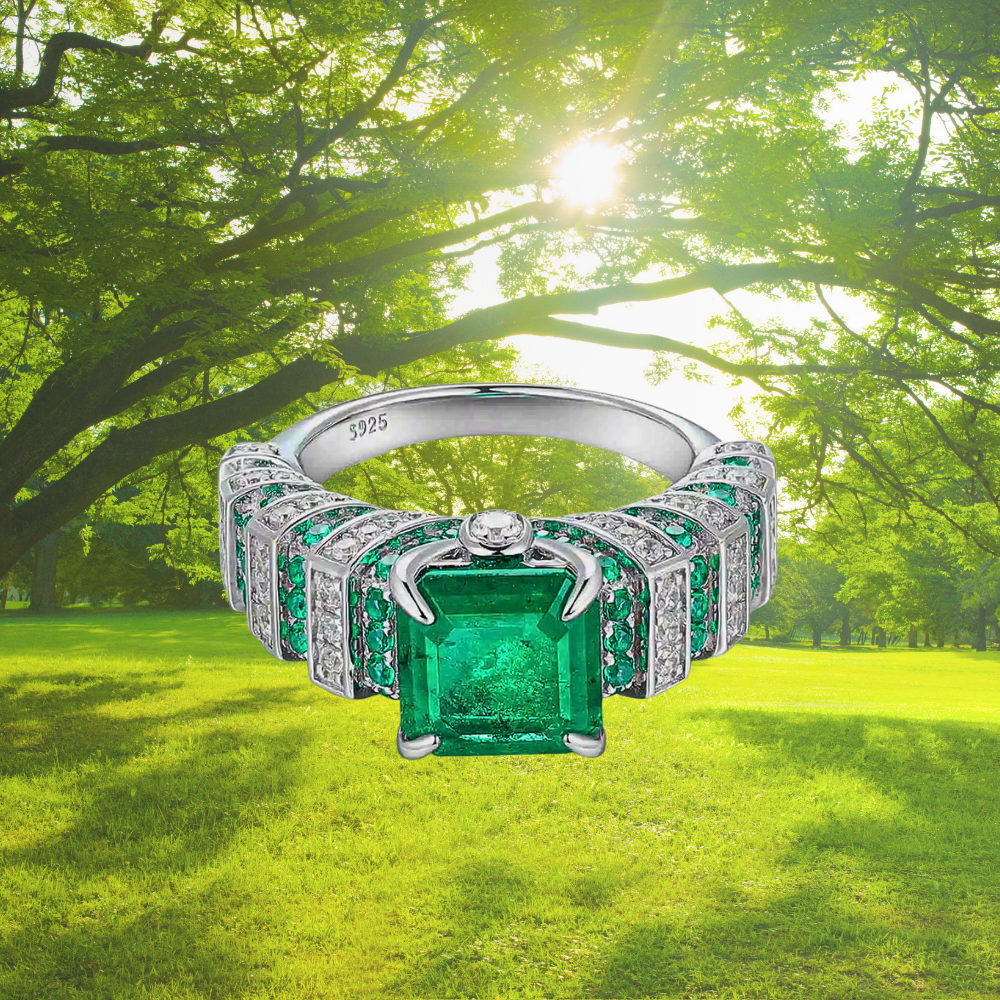 Fascia con Smeraldo Taglio Asscher e Taglio brillante Coltivati con Brillanti sintetici ad Alto contenuto di Carbonio