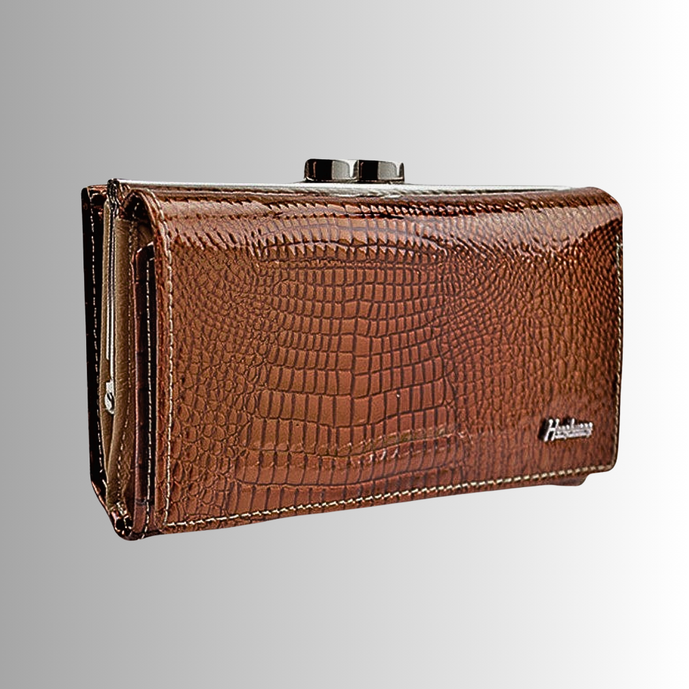 Cartera de piel de becerro auténtica con temática de cocodrilo