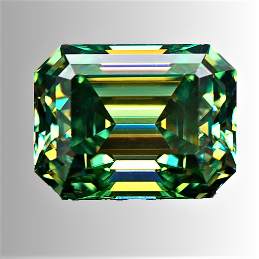 Moissanite Verde Aurora Taglio Smeraldo Certificata