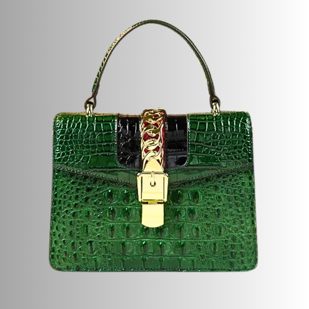 Borsa in Fiore di Pelle Verniciata Texture Coccodrillo