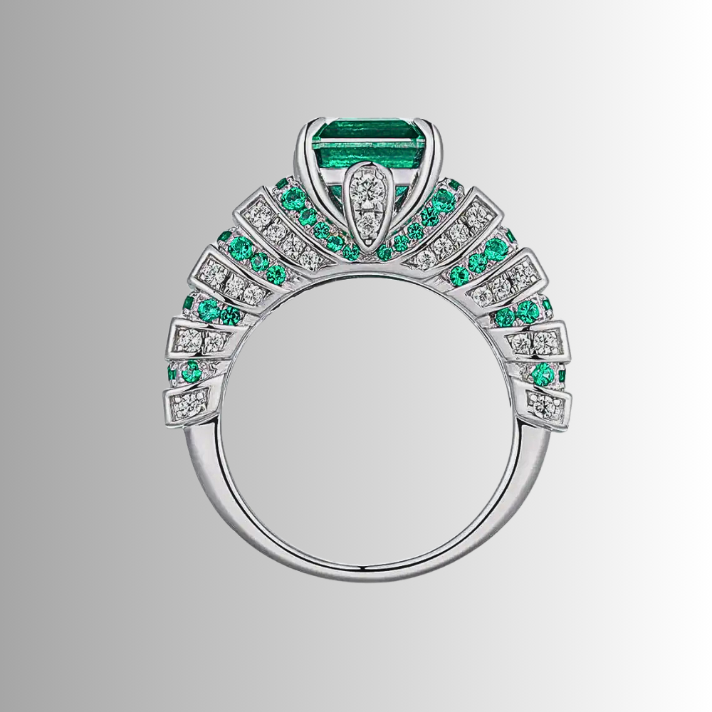 Fascia con Smeraldo Taglio Asscher e Taglio brillante Coltivati con Brillanti sintetici ad Alto contenuto di Carbonio