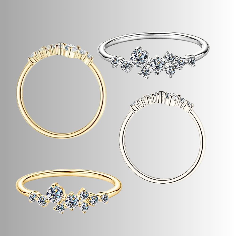 Parure Collana, Bracciale e Anello con Moissaniti Sfalsate